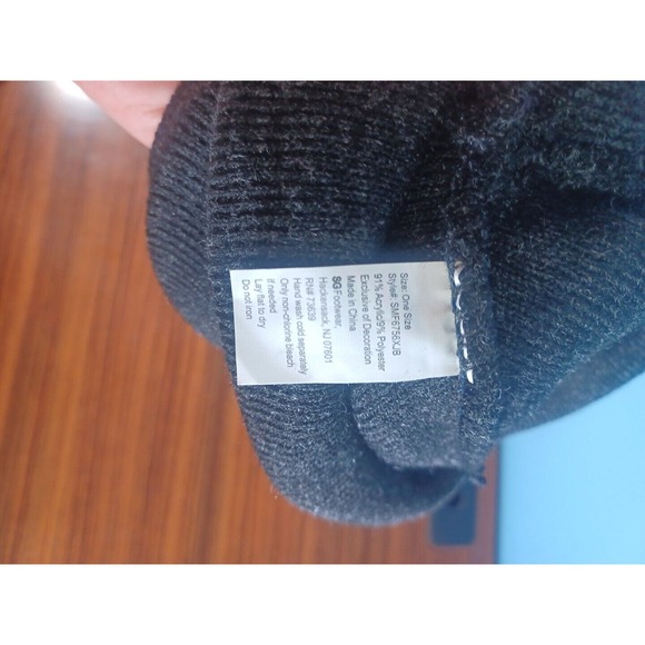 Black Beanie Hat Winking Emoji Fuzzy Face SG FOOTWEAR One Size Cuffed - Picture 11 of 14